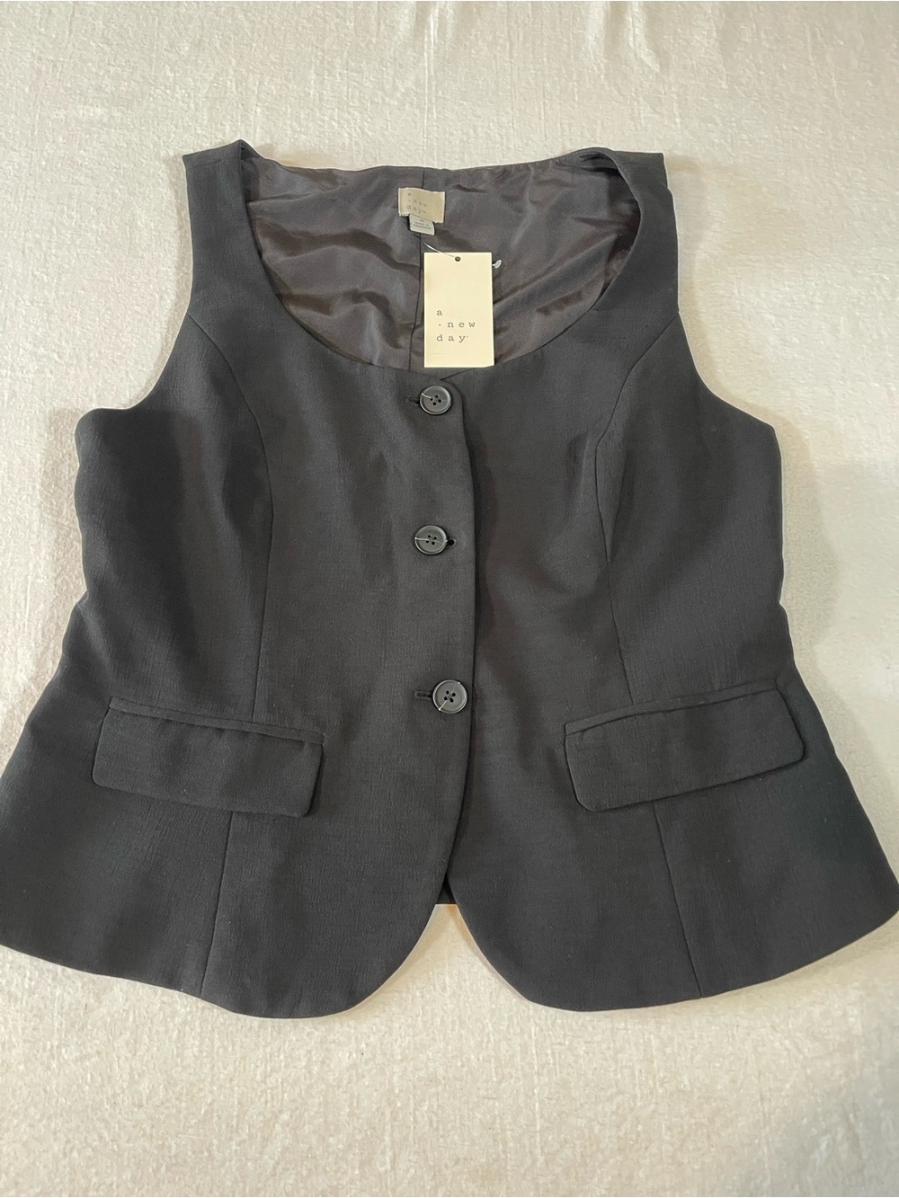 a new day Black Tailored Button Down Vest Women’s Size M NWT